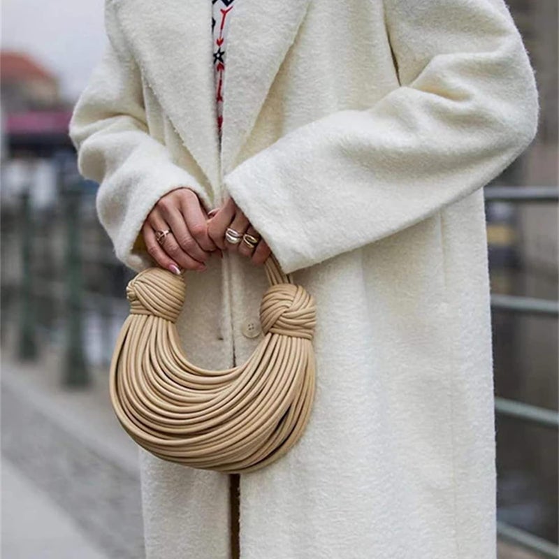 Gimue Gold Purse for Women, Woven Knotted Bread Crossbody Clutch Top Handle Creative Noodles Bag Underarm Shoulder Handbag | Woven, Small, Leather, Top Handle, Noodles - Image 3
